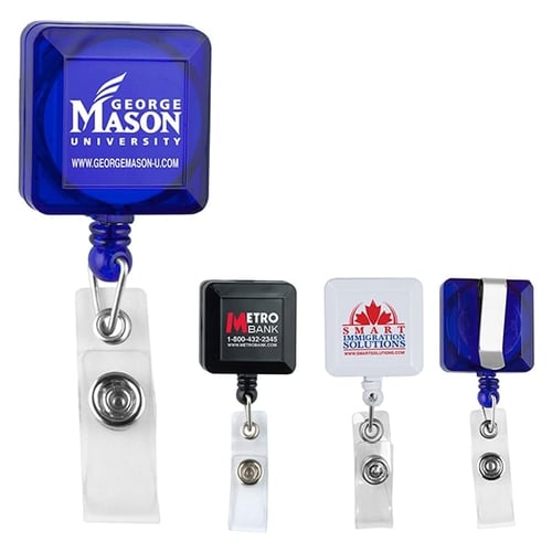 Logo Square Retractable Badge Holders with Alligator Clip