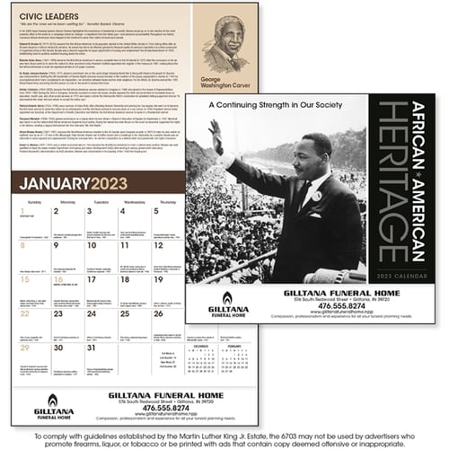 AfricanAmerican Heritage Dr. M Luther King, Jr Calendar